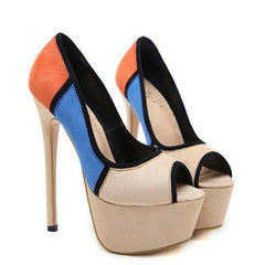 Early autumn new color matching system 16CM super high heel water Taiwan fish mouth high heel single shoes 34 - 40 yards Apricot