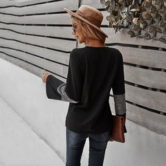 Early Spring Patchwork Loose Blouse Shirt Casual Holiday Women's Wear Black