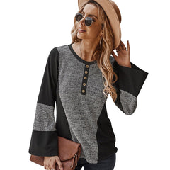 Early Spring Patchwork Loose Blouse Shirt Casual Holiday Women's Wear Black