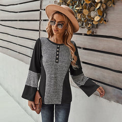 Early Spring Patchwork Loose Blouse Shirt Casual Holiday Women's Wear Black