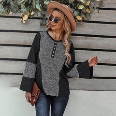 Early Spring Patchwork Loose Blouse Shirt Casual Holiday Women's Wear Black