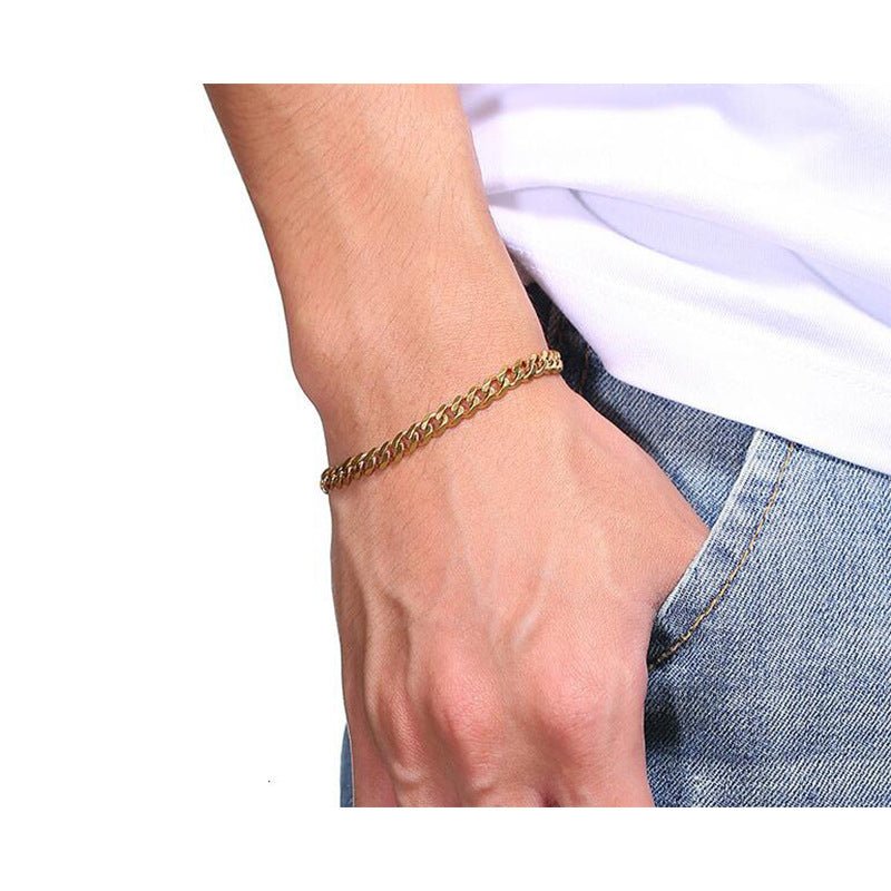 Edging Elegance: Men's 5mm Titanium Steel Fashion Bracelet 18K Gold