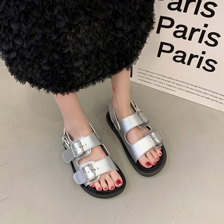 Effortless Soft - soled Double - strap Platform Sandals for Every Day Silver