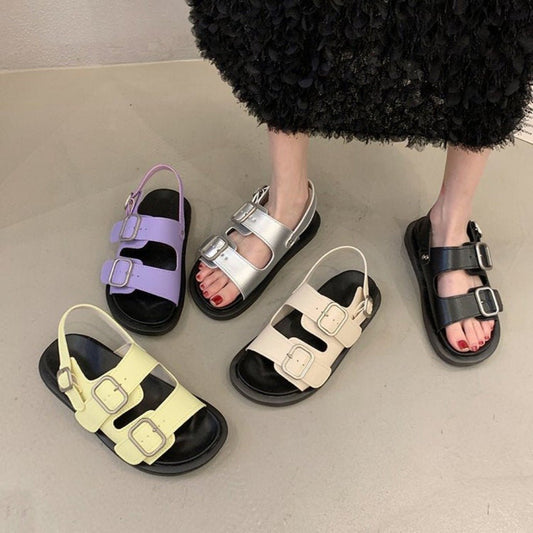 Effortless Soft - soled Double - strap Platform Sandals for Every Day Black