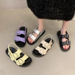 Effortless Soft - soled Double - strap Platform Sandals for Every Day Light Purple