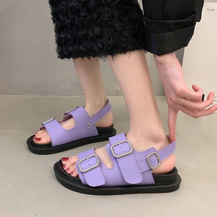 Effortless Soft - soled Double - strap Platform Sandals for Every Day Light Purple