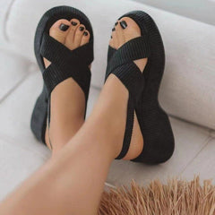 Effortless Style Lazy Suede Cross Strap Casual Open Toe Sandals Dark Brown