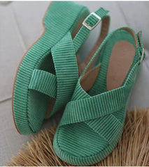 Effortless Style Lazy Suede Cross Strap Casual Open Toe Sandals Green