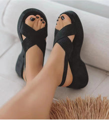 Effortless Style Lazy Suede Cross Strap Casual Open Toe Sandals Black