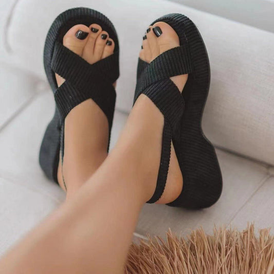 Effortless Style Lazy Suede Cross Strap Casual Open Toe Sandals Black