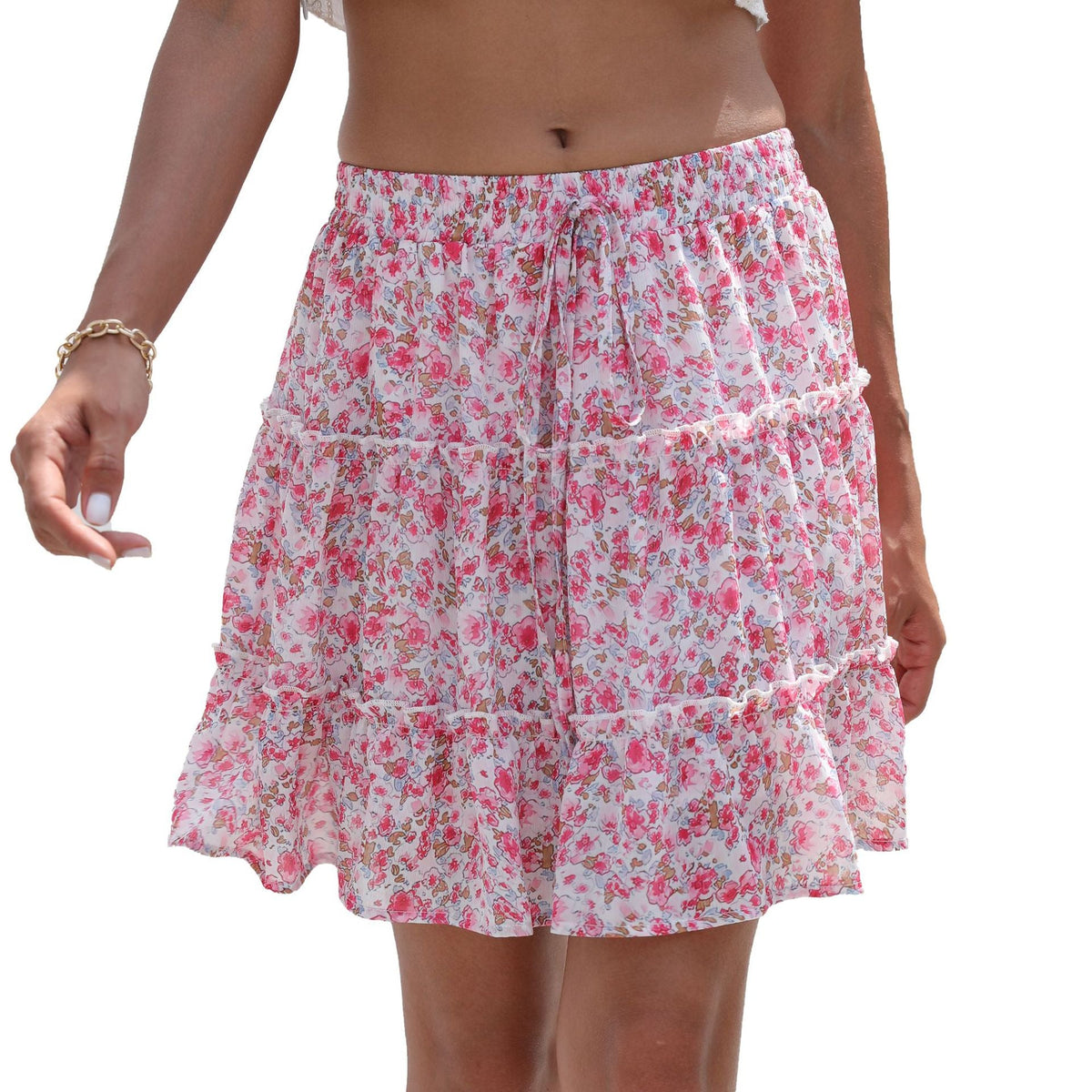 Elegant Floral Chiffon Skirt: Stylish Prints in Various Colors Pink Cherry