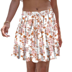 Elegant Floral Chiffon Skirt: Stylish Prints in Various Colors White Background Pink Flower