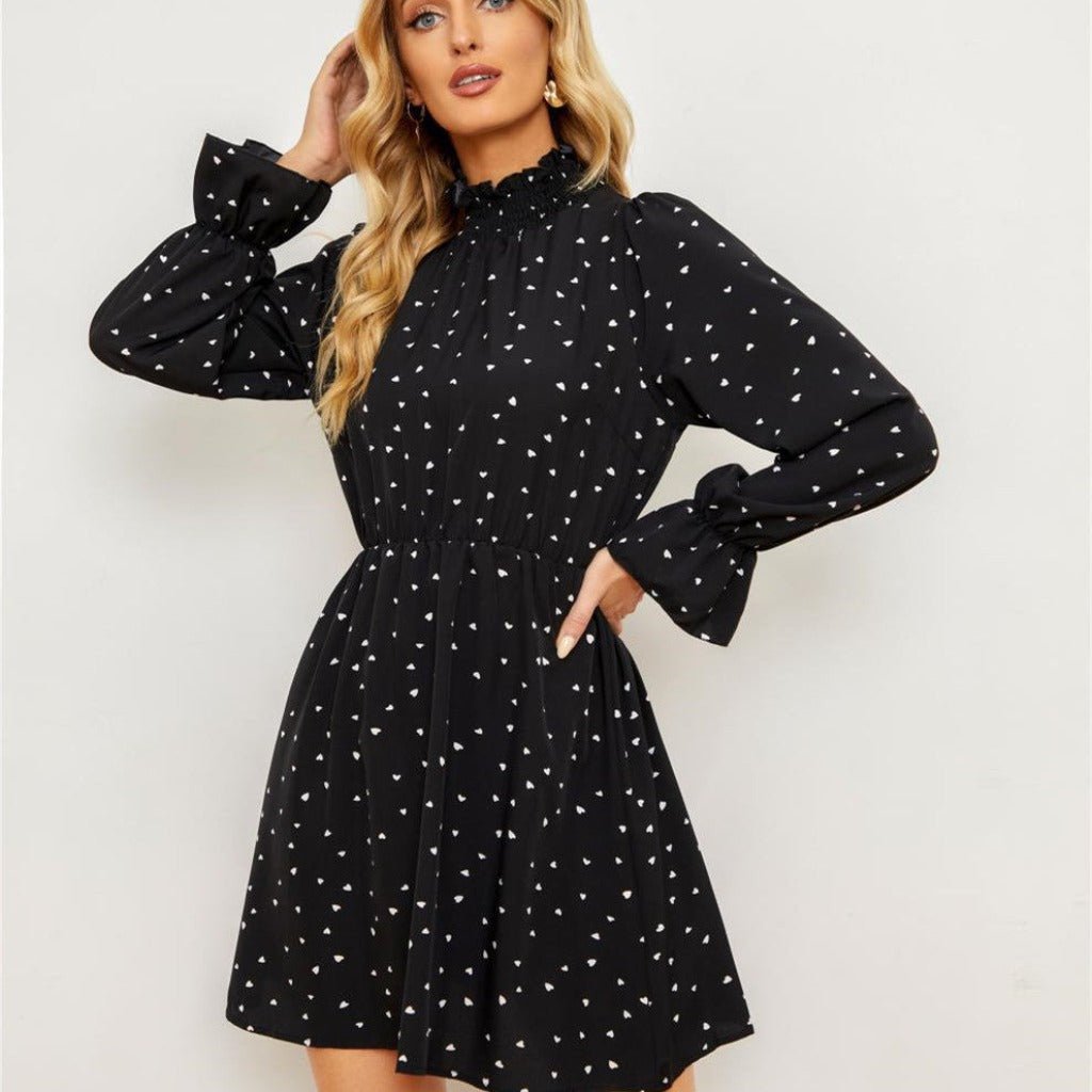 Elegant Long Sleeve Half Turtleneck Slimming Dress Black