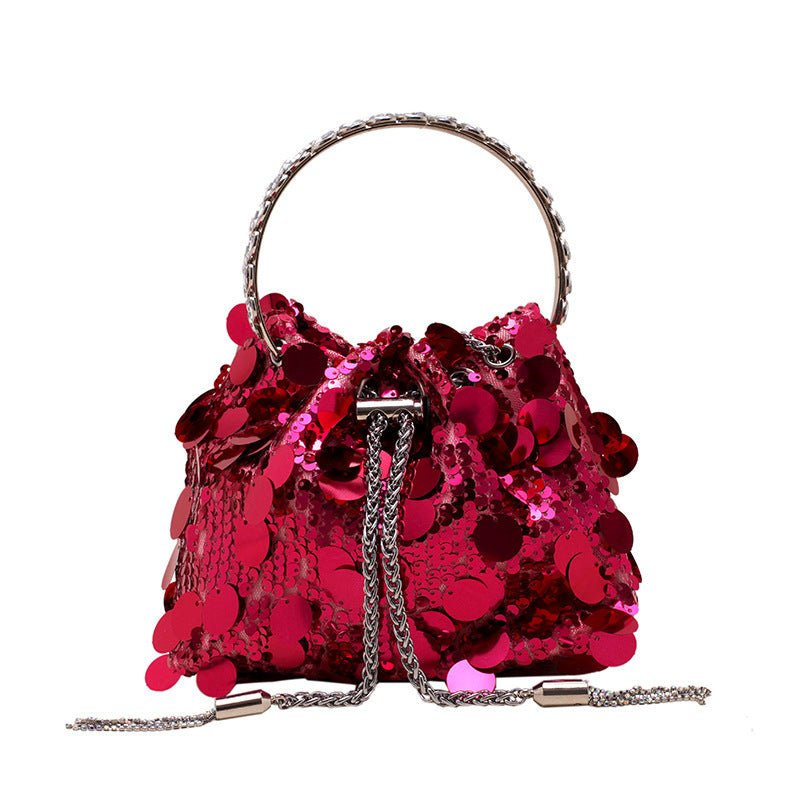 Elegant Metal Tassel Sequins Dinner Bag for High - Grade Events Pink