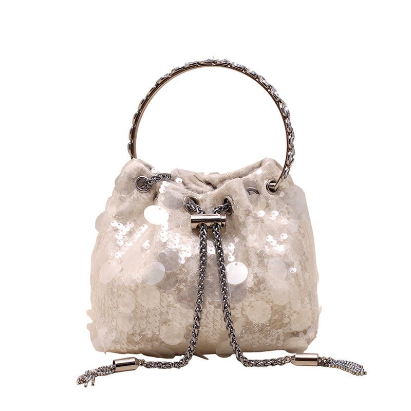 Elegant Metal Tassel Sequins Dinner Bag for High - Grade Events White