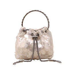 Elegant Metal Tassel Sequins Dinner Bag for High - Grade Events White