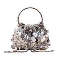 Elegant Metal Tassel Sequins Dinner Bag for High - Grade Events Silver