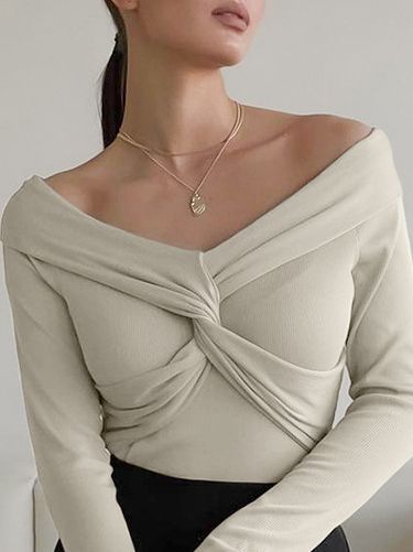 Elegant Off - the - Shoulder Slim Fit Sweater Khaki