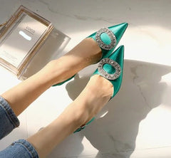 Elegant Rhinestone High Heels Women Pumps Green