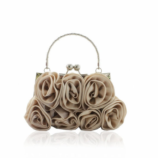 Elegant Rose Clutch Handheld Bridal Bag Apricot