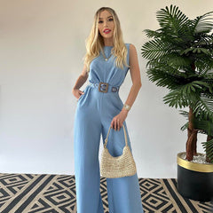 Elegant Sleeveless High Waist Wide - Leg Jumpsuit S