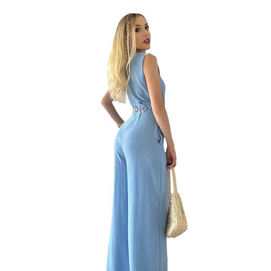 Elegant Sleeveless High Waist Wide - Leg Jumpsuit S