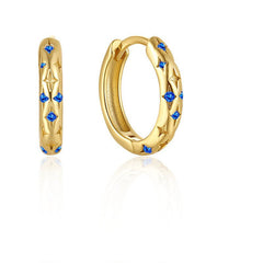 Elegant Star Copper Earrings with Creative Diamond Embedding for Women Golden Blue Diamond