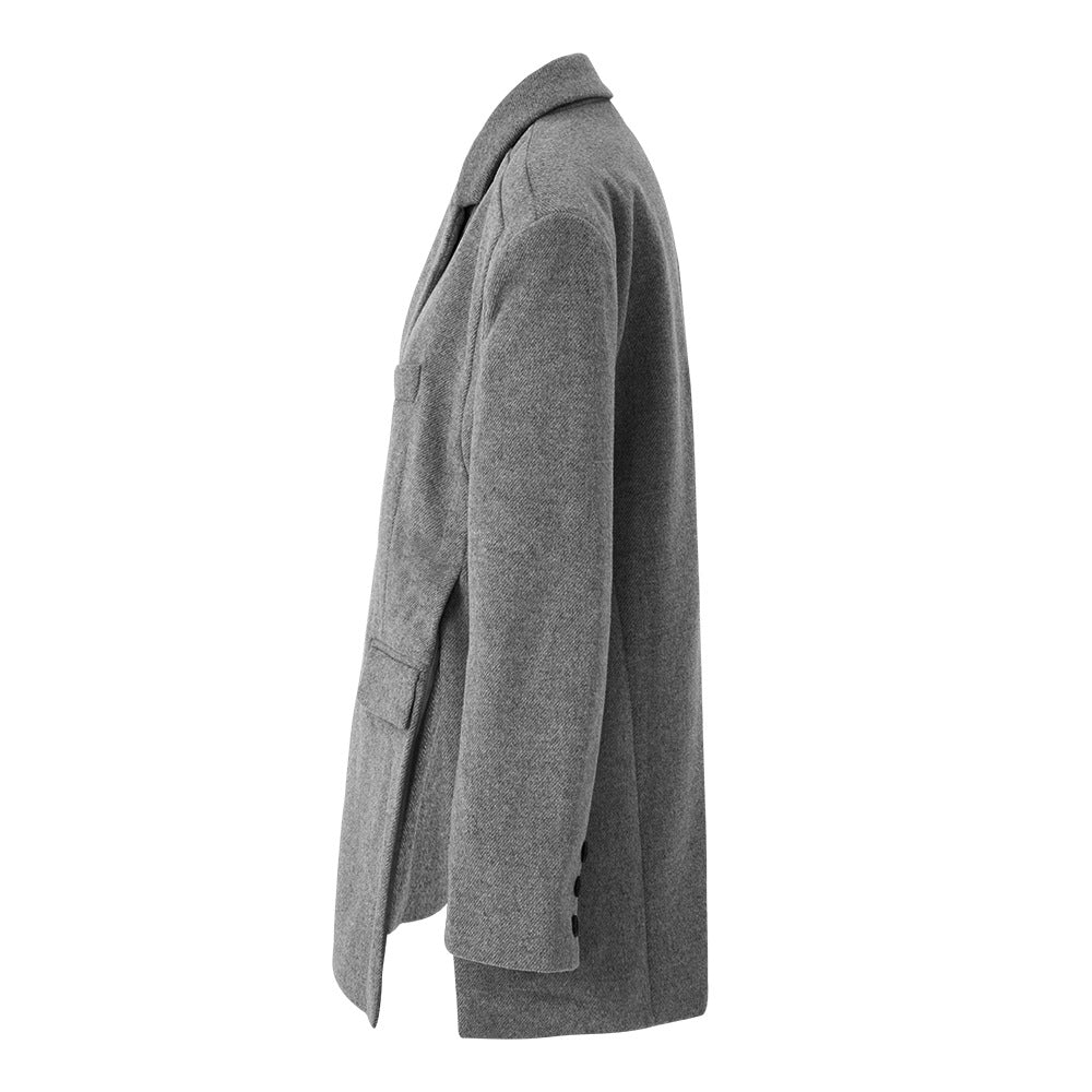 Elegant Suit Jacket Loose Fit Slit Mid - length Over - sized Woolen Coat Gray