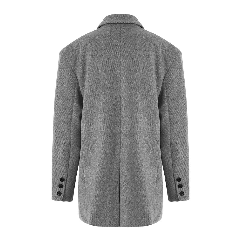 Elegant Suit Jacket Loose Fit Slit Mid - length Over - sized Woolen Coat Gray