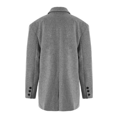 Elegant Suit Jacket Loose Fit Slit Mid - length Over - sized Woolen Coat Gray