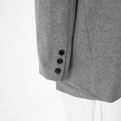 Elegant Suit Jacket Loose Fit Slit Mid - length Over - sized Woolen Coat Gray