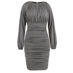 Elegant Tied Pleated Dress for Women Gray