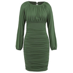 Elegant Tied Pleated Dress for Women Green