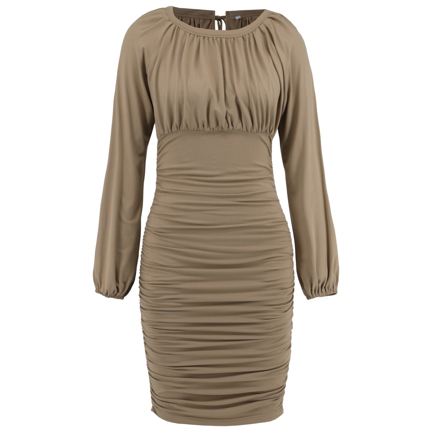 Elegant Tied Pleated Dress for Women Khaki