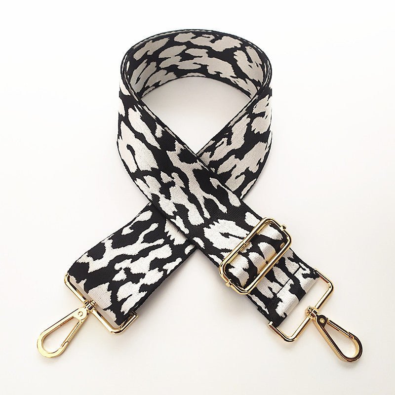 Embroidered Accessory with Adjustable Wide Shoulder Strap White Leopard Print