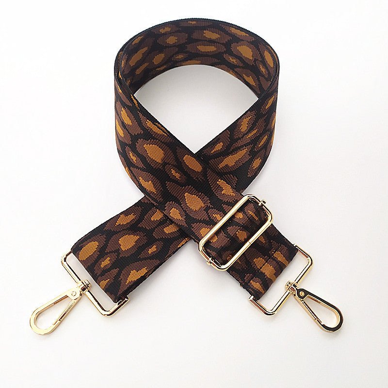 Embroidered Accessory with Adjustable Wide Shoulder Strap Coffee Leopard Print