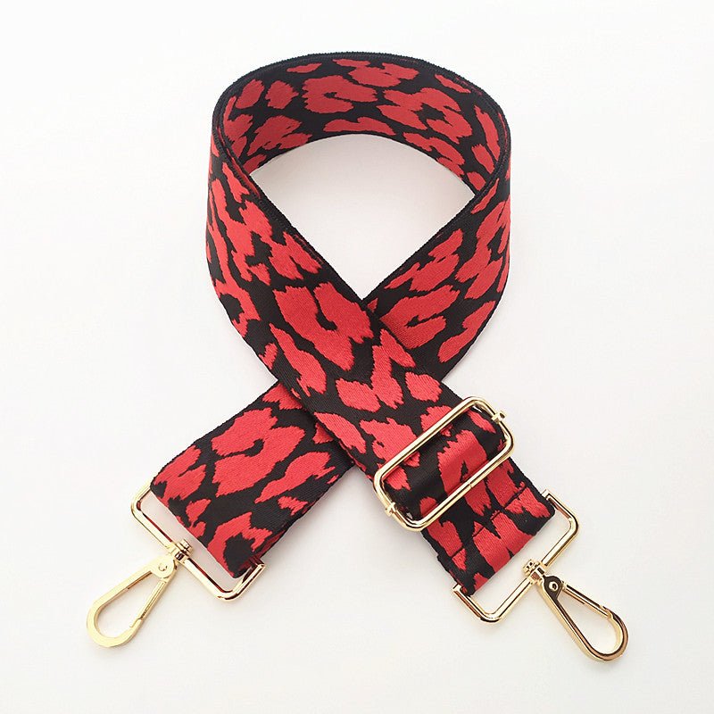 Embroidered Accessory with Adjustable Wide Shoulder Strap Red Leopard Print