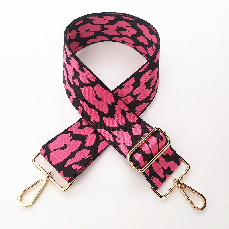 Embroidered Accessory with Adjustable Wide Shoulder Strap Rose Pink Leopard Print