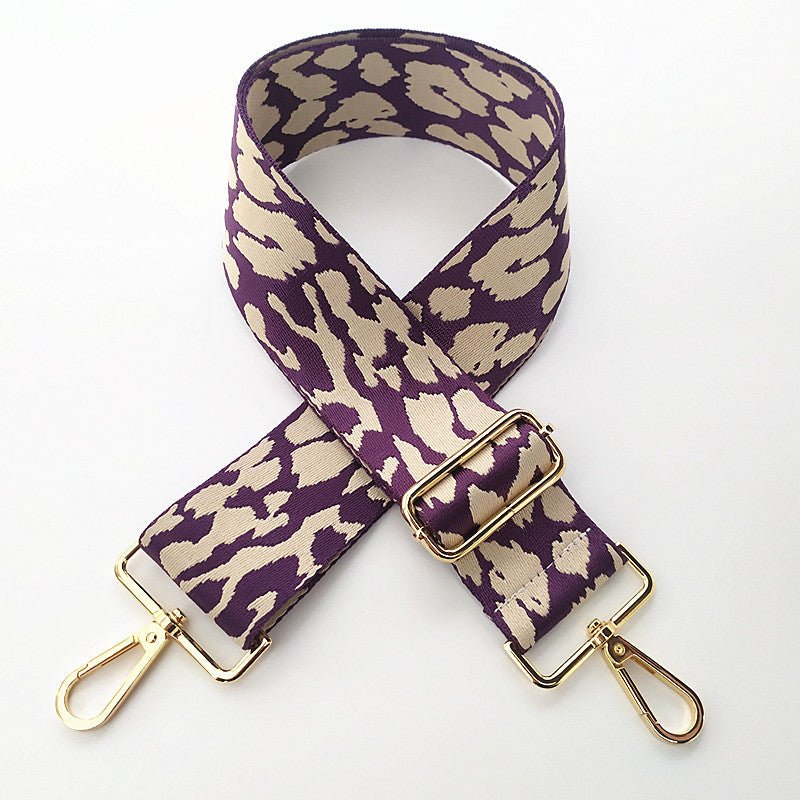 Embroidered Accessory with Adjustable Wide Shoulder Strap Purple Leopard Print