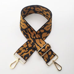 Embroidered Accessory with Adjustable Wide Shoulder Strap Brown Leopard Printed