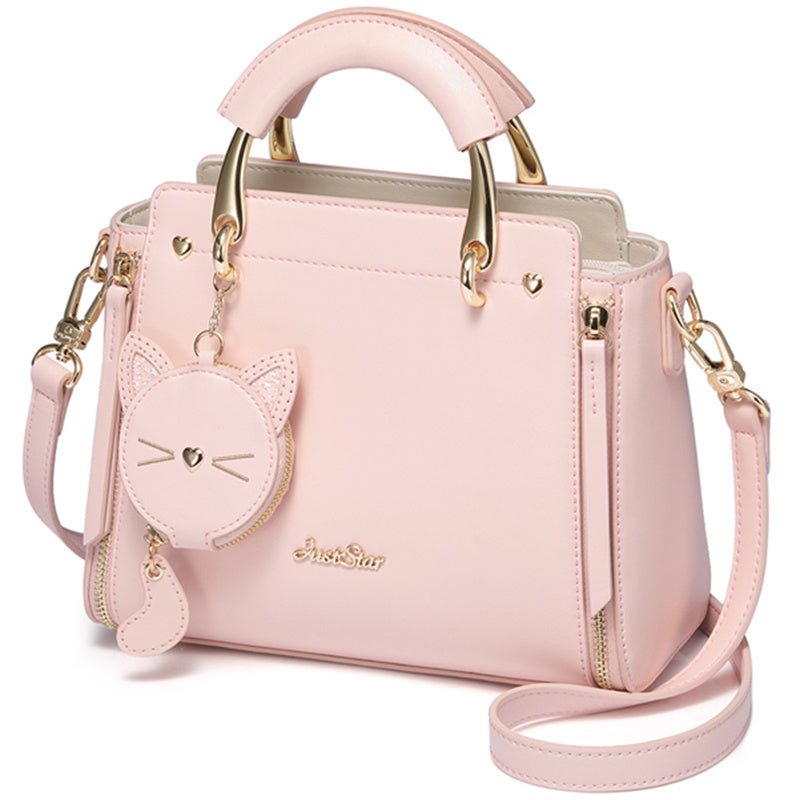 Embroidered cat lady handbag Pink