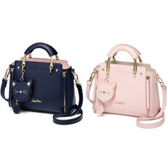 Embroidered Cat Lady Handbag with Clutch Pink