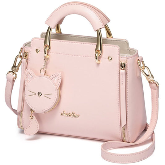 Embroidered Cat Lady Handbag with Clutch Pink