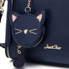 Embroidered Cat Lady Handbag with Clutch Pink