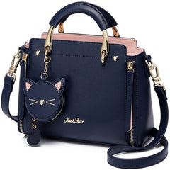 Embroidered Cat Lady Handbag with Clutch Black