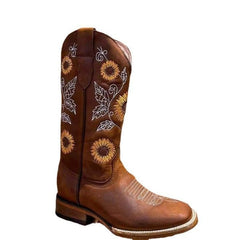Embroidered sunflower figure fashion Martin boots Coffee