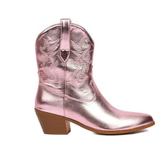 Embroidery Knee - high Boots Pointed Mid - calf Gold