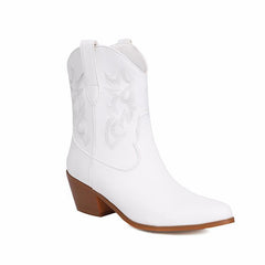Embroidery Knee - high Boots Pointed Mid - calf Gold