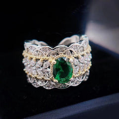 Emerald Big Diamond Open - end Zircon Ring with Hollow Out Design Silver