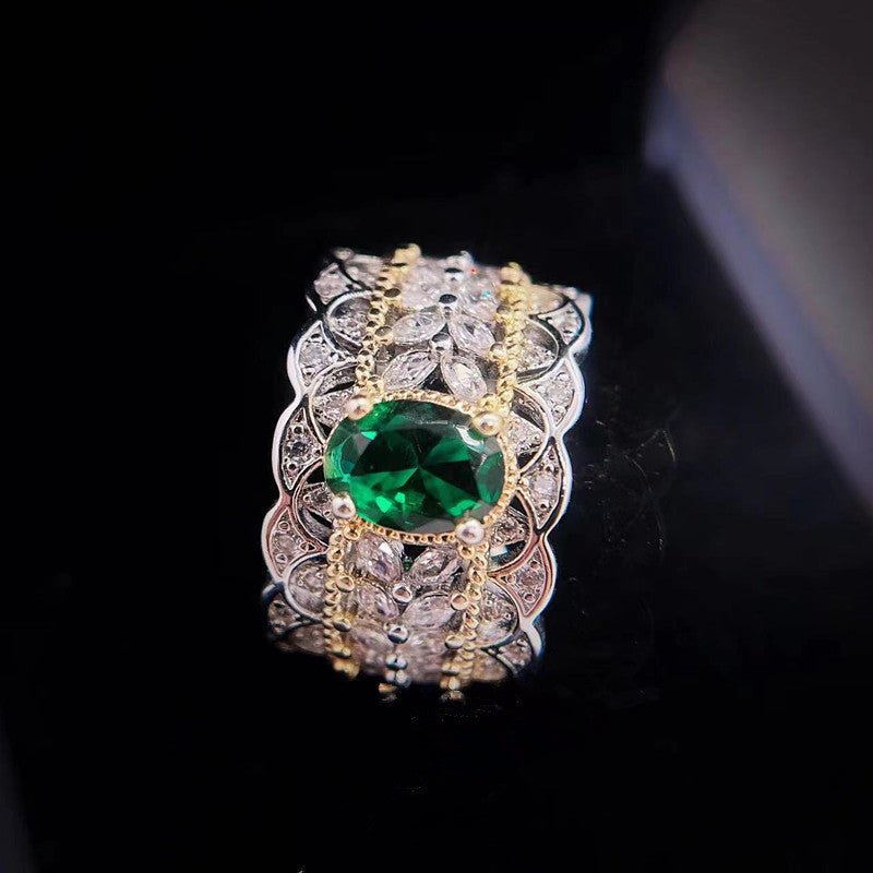 Emerald Big Diamond Open - end Zircon Ring with Hollow Out Design Silver